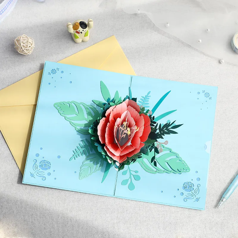 Flowers Pop Up Cards 3d Birthday Anniversary Gifts Peony Greeting Card for Congratulations Wedding Gratulation Valentine's Day Mom Wife Friend Family