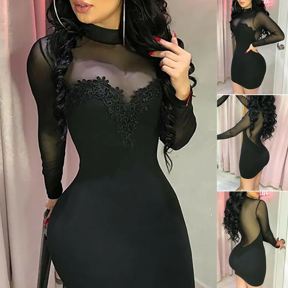 Shein Dresses New Arrivals Red Knitted Cotton Bodycon Sheath Sexy Black  Dress With Long Sleeves Sexy