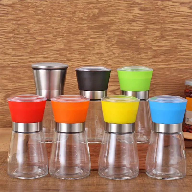 Multicolor Hand Crank Black Pepper Grinders Kitchenware Glass Grinder Shake Bottle Salt Container Seasoning Jar Mills WH0016