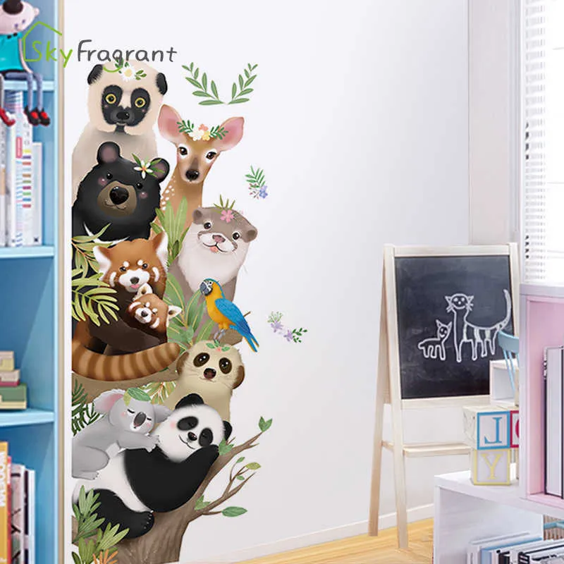 Animaux mignons stickers muraux porte autocollant coin décoration auto-adhésif décor à la maison enfants chambre décoration bébé chambre décor 210705