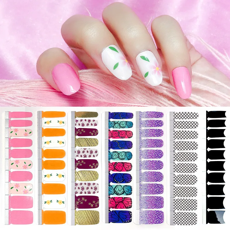 Mode français manucure Nail Art autocollants 20 conseils ongles autocollant décalcomanies feuille avec ongles fichier brillant feuille fleur