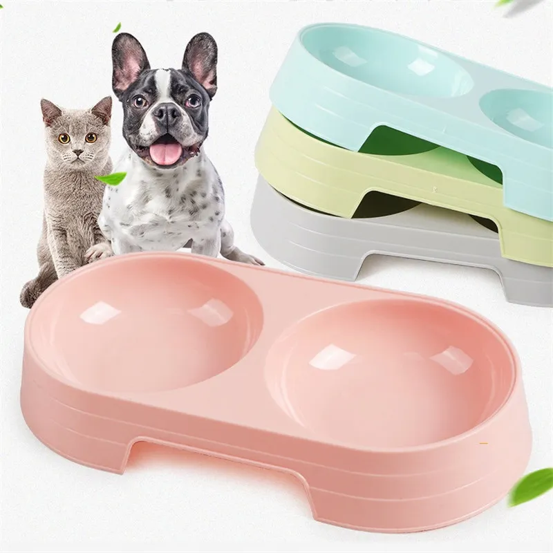 Double Dog Cat Bowls Splash-proof Pet Food Water Feeder For Dog Puppy Cats Pets Supplies Feeding Dishes Pet Bowl yq00980