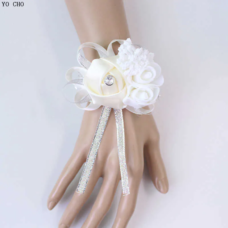 wedding wrist corsage Bracelet bridesmaid rose silk white pink marriage wrist corsage (252)