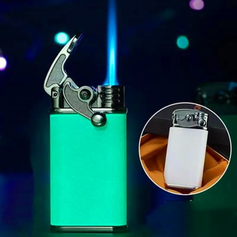 New Windproof Luminous Torch Lighters Jet Metal Gas Butane Inflatable Lighter Creative Rocker Arm Cigar Cigarette Lighter Gift Smoking Accessories Gadgets