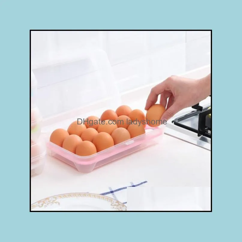 Plastic Egg Storage Box Organizer Refrigerator Storing 15 Eggs Organizers Bins Outdoor Portable Container HWB7254