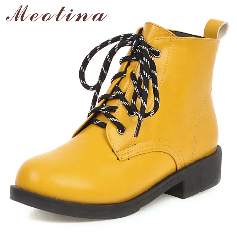 Kostki koronkowe buty zimowe kobiety płaski krótki wąż nadruk okrągły buty palec żeńskie żółte żółte rozmiar 34-43 21051 66