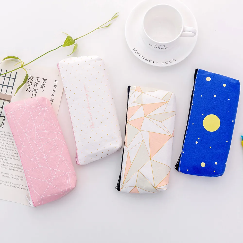 Kawaii Canvas Pencil Zipper Bag Starry Lovely Sky Pen Case Studenter Stationery Poub School Tillbehör Myntväska, No Pennor phjk2105