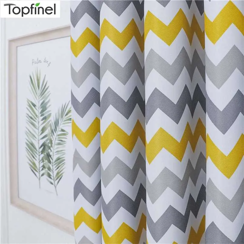 Topfinel Geometric Wave Blackout Curtain For Living Room Modern Printed Yellow Blue Window Treatment Drapes Bedroom Curtain 211203