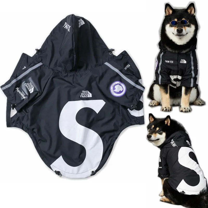 Classic s brev husdjur kläder hundkläder regnrock kläder för små stora franska bulldog pug hundar hoodies windbreaker justerbara lätta poncho jackor l a172