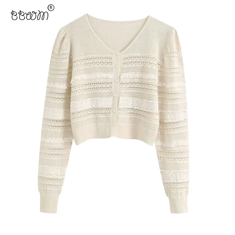 Women Stylish Appliques Patchwork Short Cardigan Vintage Long Sleeve Single Breasted Sweaters Outerwear Chic Jumpers 210520