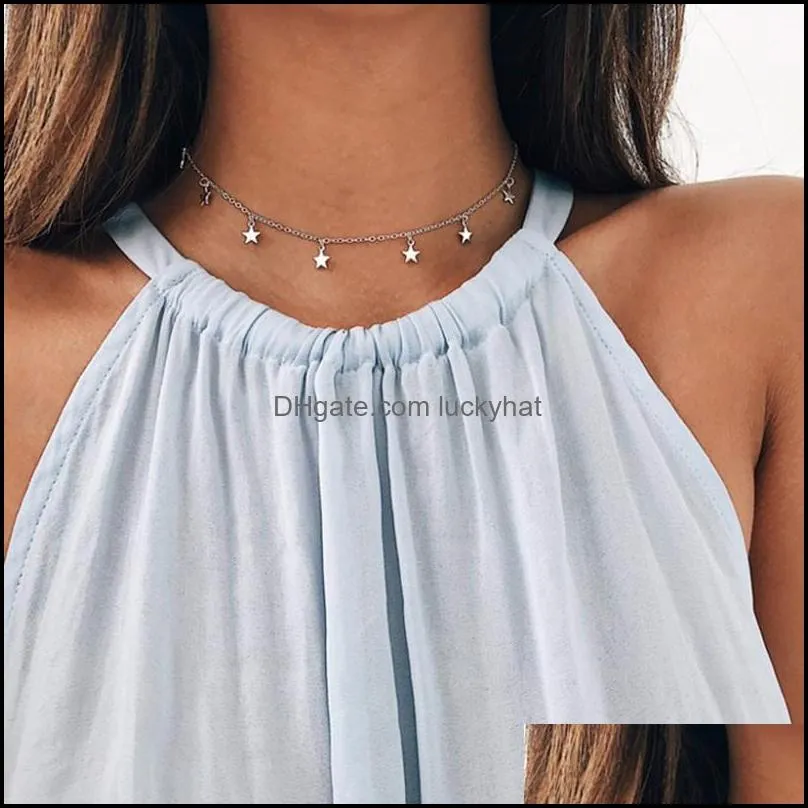 Gold Color Star Party Women`s Pendant Necklace Fashion Female Choker Necklaces Jewelry Simple Ladies Pentagon-Star Jewelry Gifts