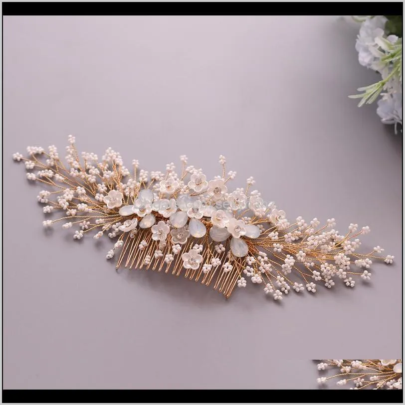 trixy h279 bridal hair accessories peals hair combs wedding clips gold clip bride jewelry handmade women ornament