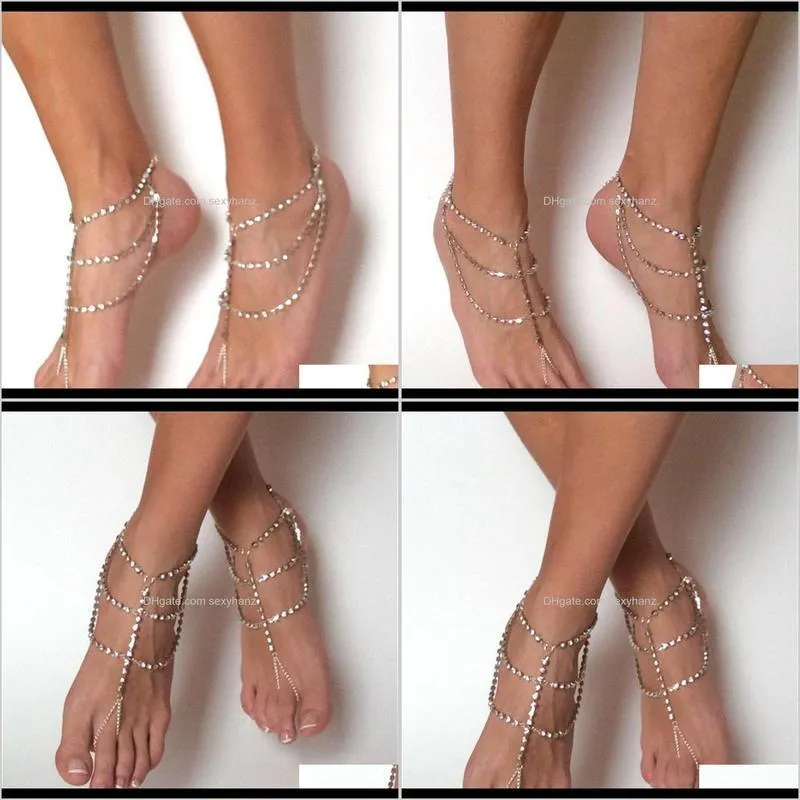 glass diamond finger beach foot decoration multi layer bridal chain