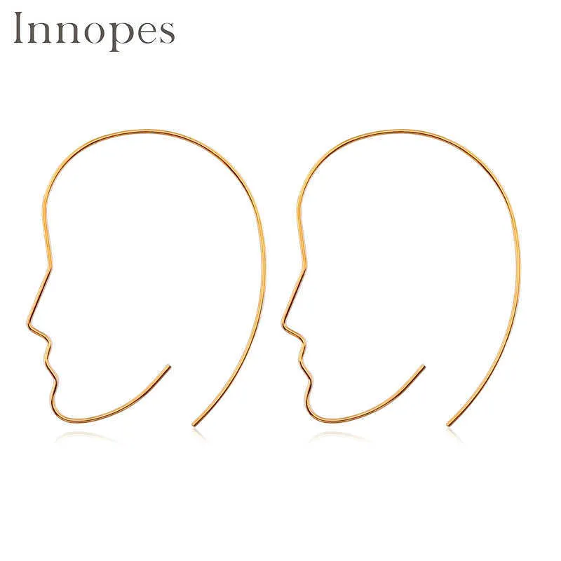 Innopes Boucles d'oreilles visage européennes et américaines Boucles d'oreilles géométriques en acier inoxydable Ligne mince Bijoux d'oreille exagérés Q0709