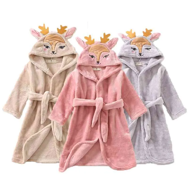 Children Christmas deer bathrobe girls Flannel pajamas Baby cartoon sleepwear infantil robe kids gift for girl and boy 210914