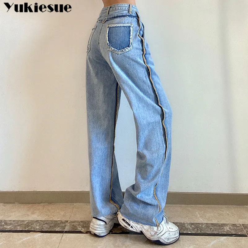 Streetwear High Caist Mulher Mulher Mulheres Mulheres Calça para Feminino Jean Femme Pants Denim de pernas largas Jeans 210519