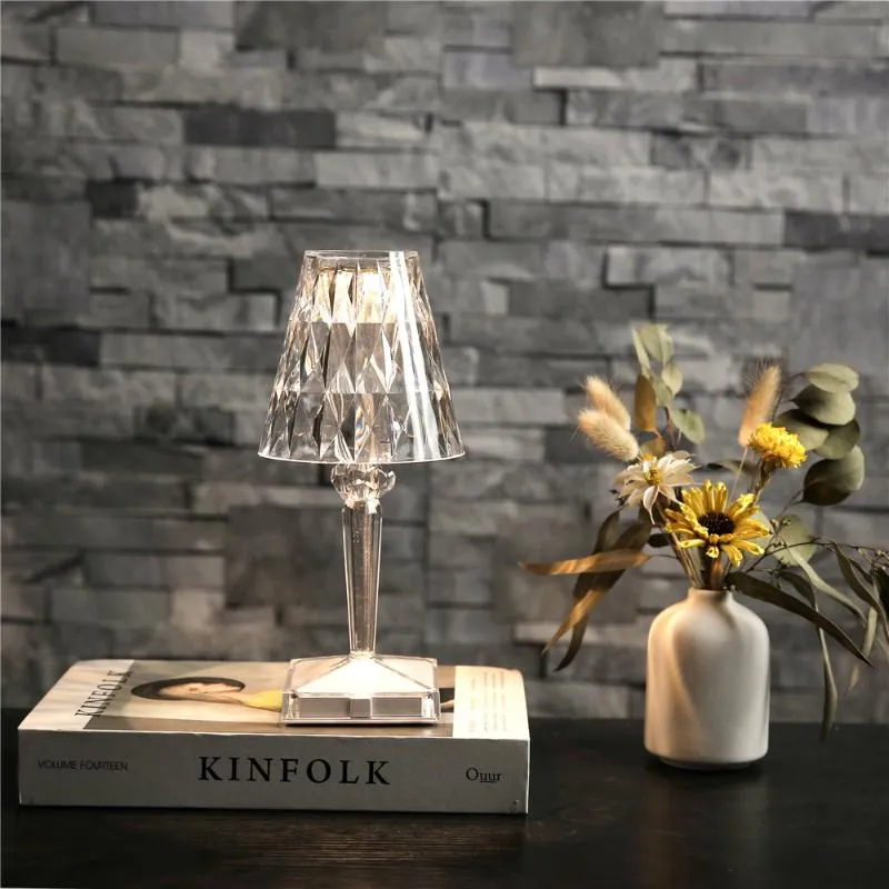 Nattljus Italiensk Kartell Batteri USB Touch Sensor Bed Lamp Dekor Restaurang Bordslampor Akryl Diamant Desk Light Fixtures