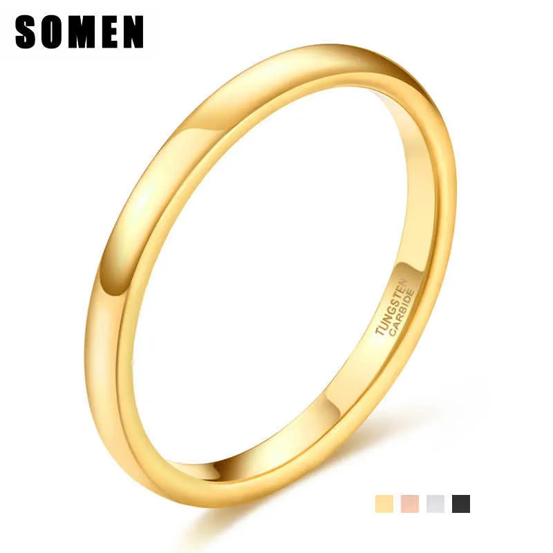 Somen 2mm mulheres anel fino tungstênio carboneto anel 4 cores ouro, ouro rosa, cor prata polido clássico feminino festa de casamento simples x0715