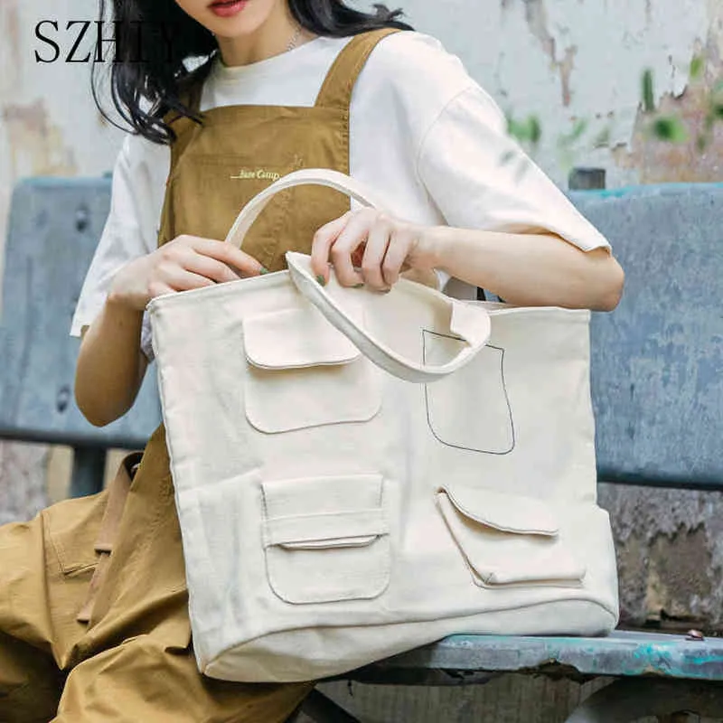 Shopping Bags Hand for Women Canvas Tote School Bag Teenage Girls Shoulder Bolsas Femininas Baratas Playa Designer Wholesale 220309