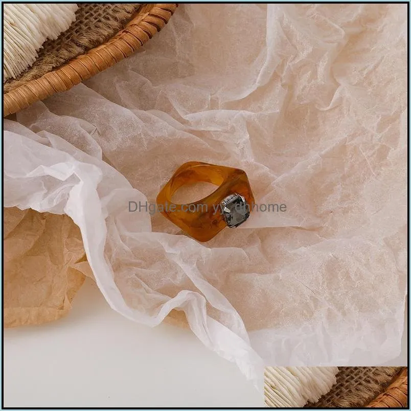 Cluster Rings LOVOACC Charming Irregular Geometric For Women Chic Transparent Brown Color Resin Arcylic Chunky Ring Minimalist Jewelry