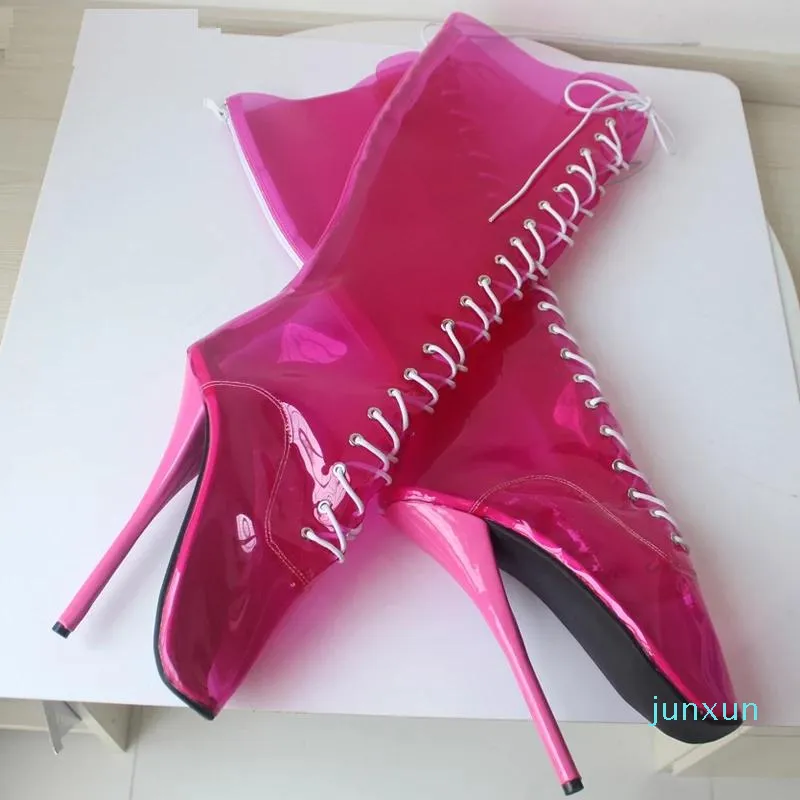 All'ingrosso-Inizializza le donne al ginocchio in PVC trasparente trasparente con tacchi a spillo