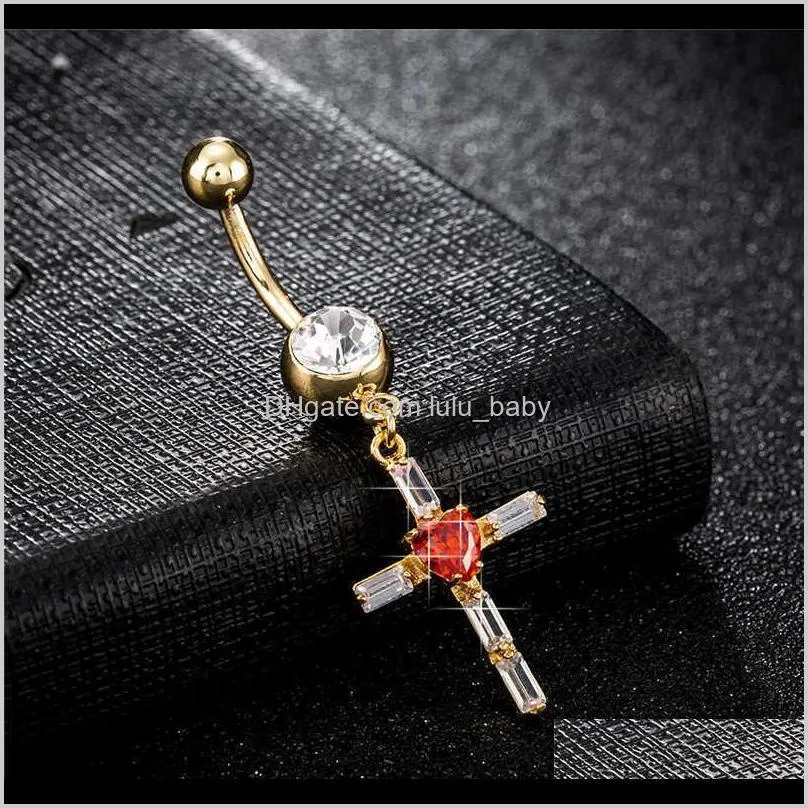 designer 4 colors new trendy 18k yellow gold plated cz heart cross body piercing belly ring for hot girls women br-170