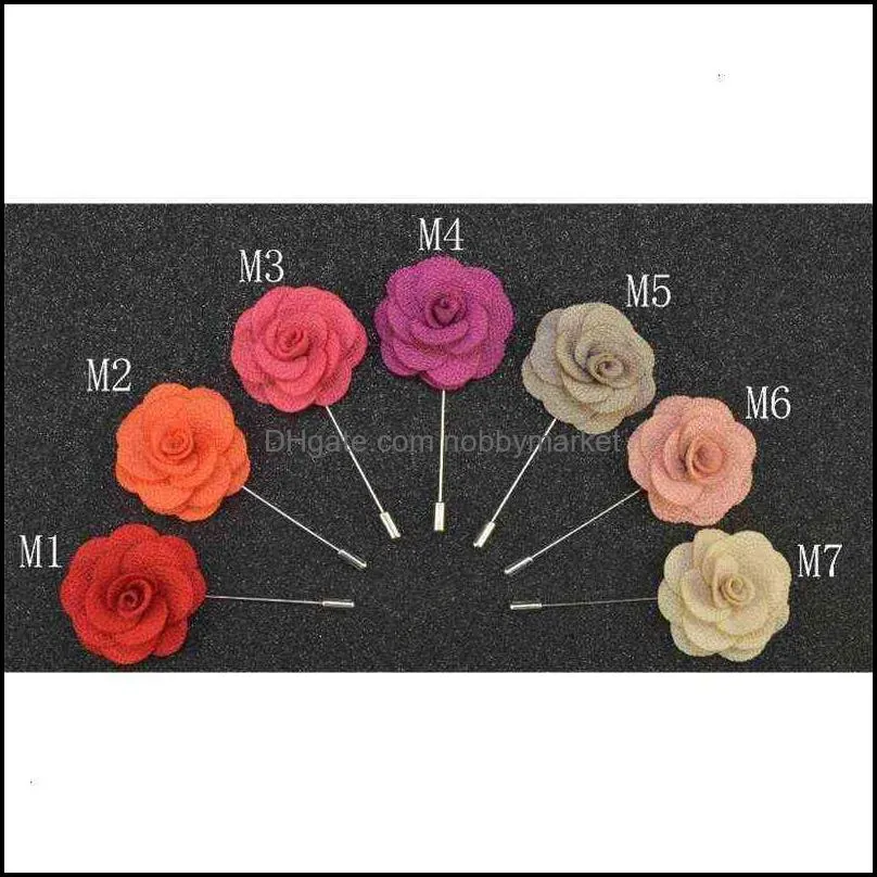 Brand Brooch Lapel Flower Man Woman Camellia Handmade Boutonniere Stick Pin Men`s Accessories in 18 Colors