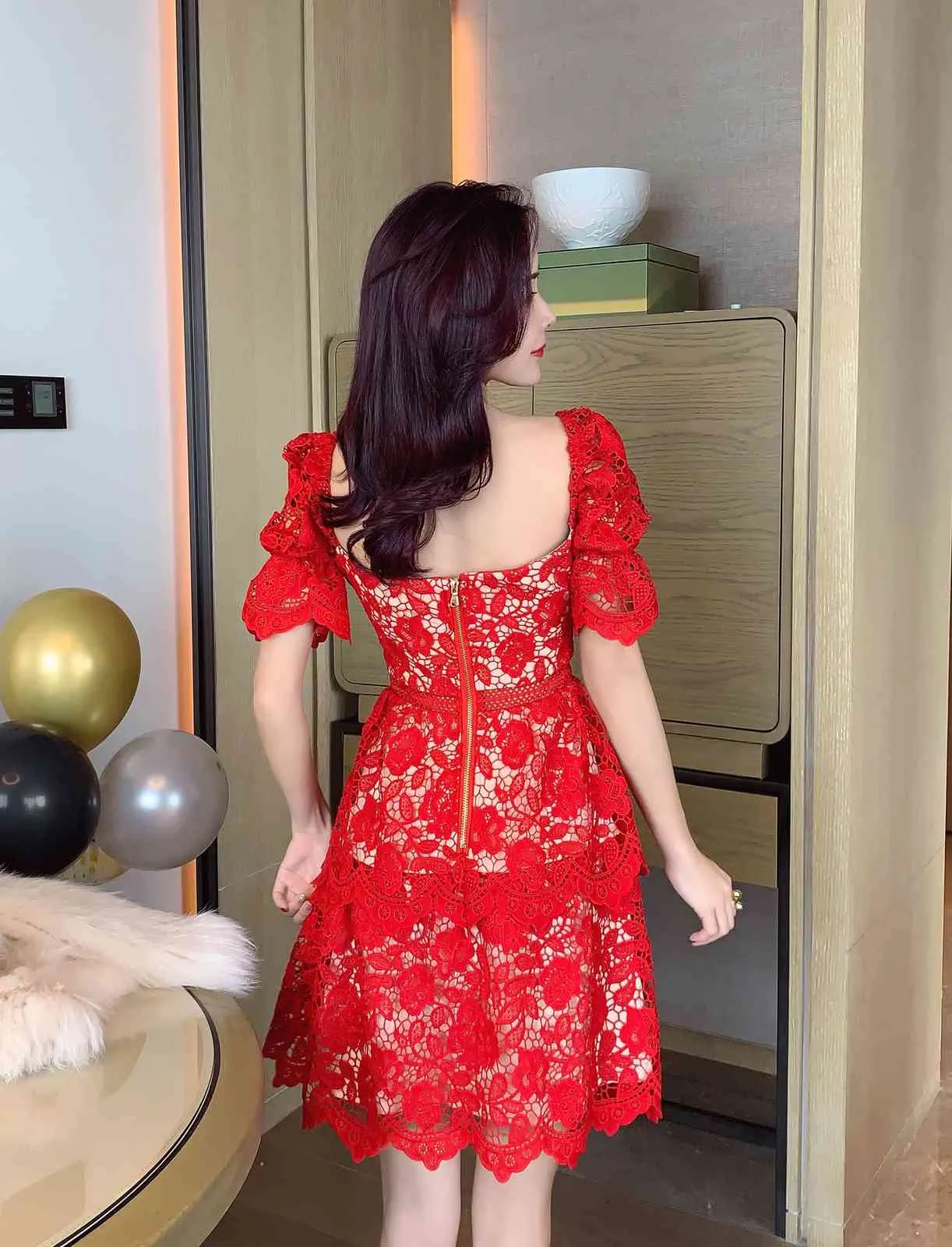 Red crochet sexy dress hotsell
