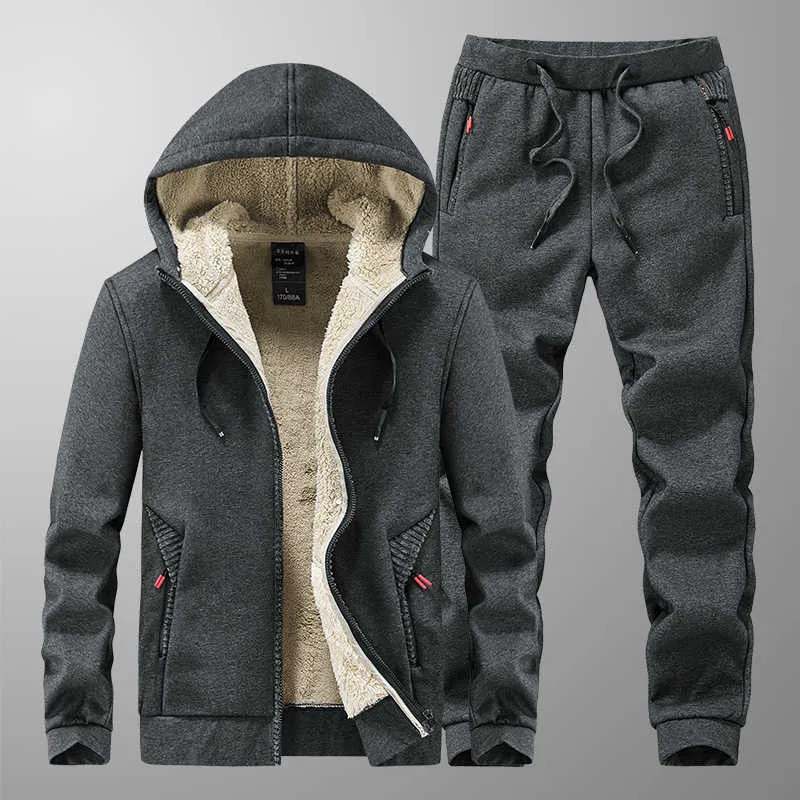 Premium Fleece Hoodie and Sweatpants Set for Men Thick Warm