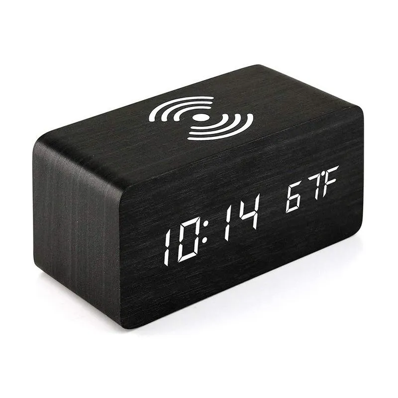 Autres horloges accessoires Smart Led en bois réveil électronique charge Creative chevet muet chargeur sans fil numérique