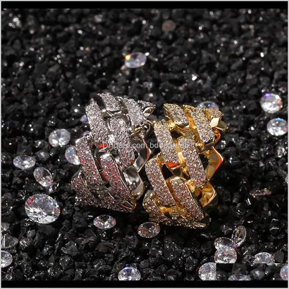 mens 2 row cz bling cuaban link rings gold iced out cuban ring micro pave cubic zirconia simulated diamonds trend hiphop ring