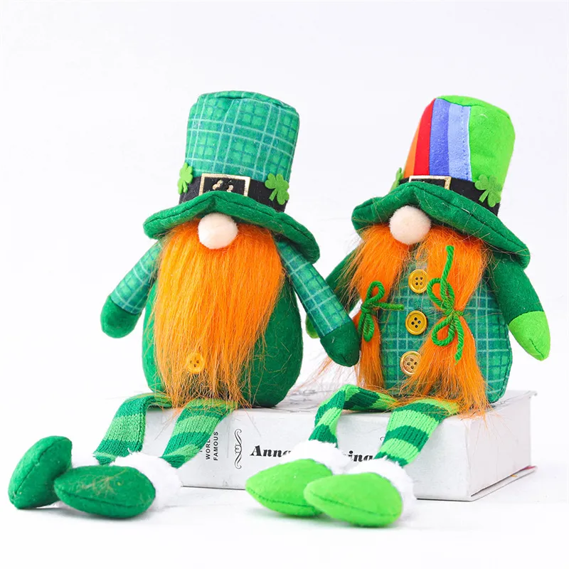 St Patrick's Day Gnome Party Decoration Plush Mr och Mrs Irish Festival Scandinavian Tomte Elf Dekorationer Barngåvor