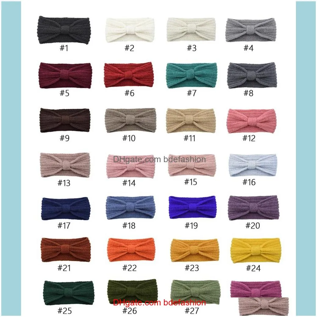 28 Colors Winter Knitted Headband Women Ear Warmer Knot Hairband Lady Crochet Wide Stretch Headwrap Turbans TTA1793