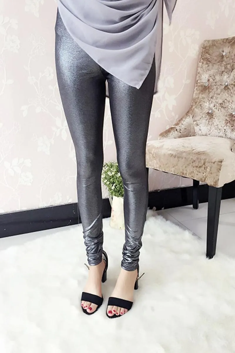 Leggings de mujer Mujeres plateadas brillantes medias metálicas 64601691