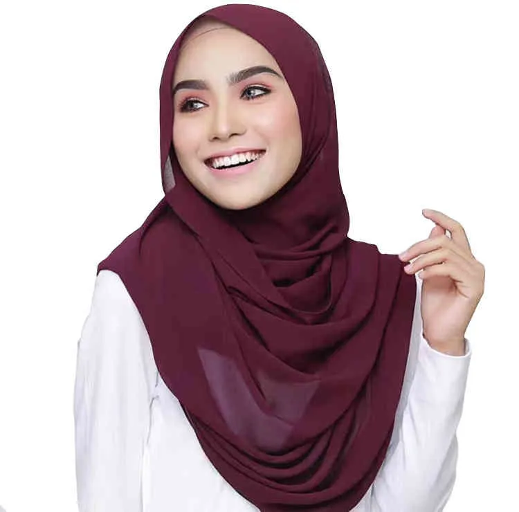 Wholale Yüksek Kaliteli Düz Renk Kabarcık Şifon Hijab Müslüman Kadın Eşarp