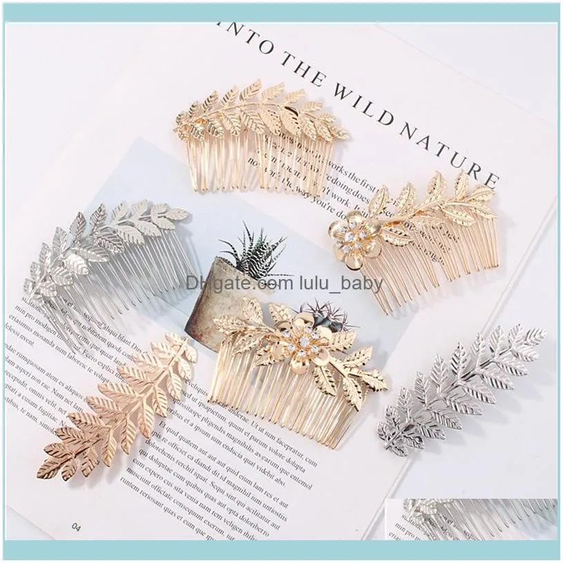 Hoofdbanden Haar sieradengold kleur metalen blad clip meisjes pin backte bloemen strass kammen comb haarspelden dames aessories sieraden drop levering 2