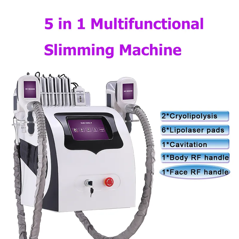 Kryolipolysfettfrysning Portabel Cryo Slimming Machine Vakuum Fetter Reduktion Kryoterapi Ultraljuds Kavitation RF Lipolaser