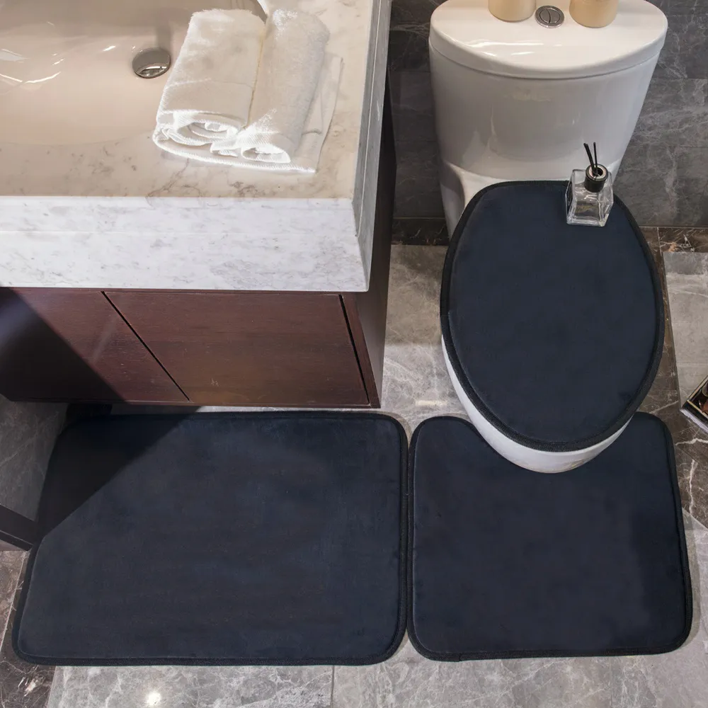 Conjuntos de capa de assento de vaso sanitário com letras clássicas, tapetes antiderrapantes vintage, conjunto de 3 peças, decoração de banheiro