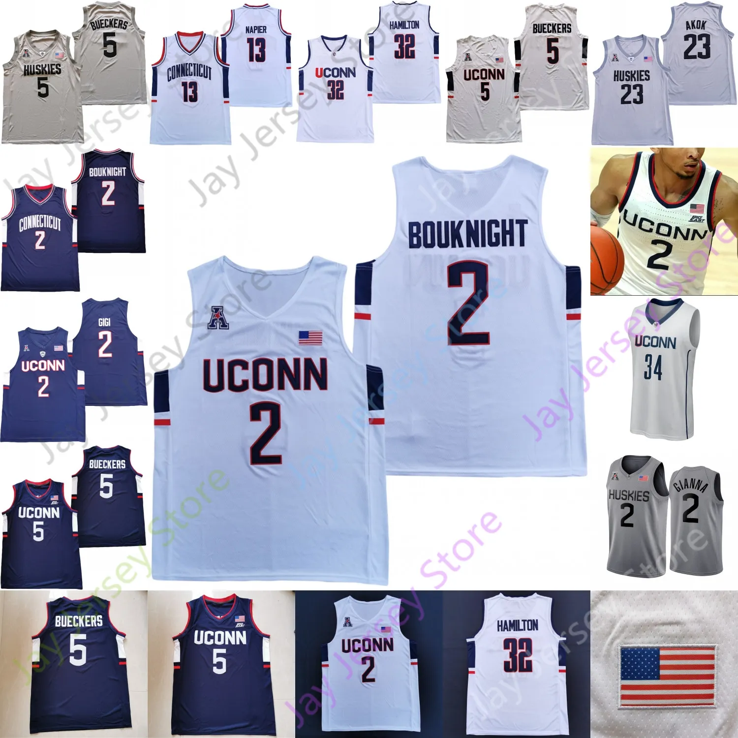 Basketballtrikots Connecticut UConn Huskies Basketballtrikot NCAA College Hawkins Samson Johnson Rahsool Diggins Corey Floyd Jr. Matt Garry Andrew Hurley