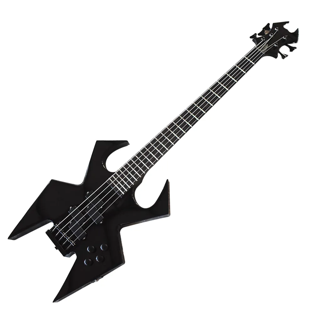 工場アウトレット-5文字列ブラック珍しい形の電気ベースギター、ローズウッドフレットボード