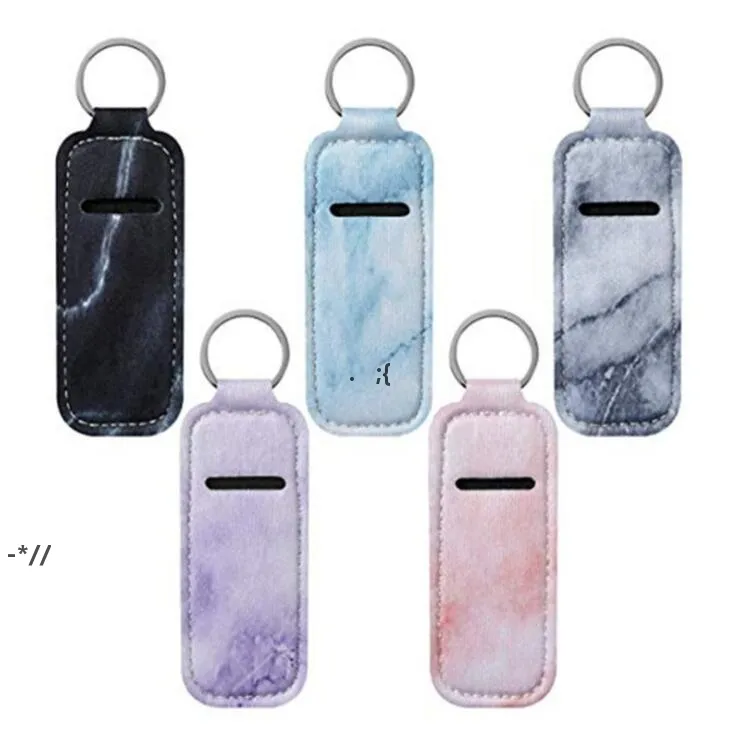NEWPortable Lipstick Holders Lip Cover Neoprene Keychain Marble Printed Chapstick Holder Bag Wrap Party Favor Gift RRD10852
