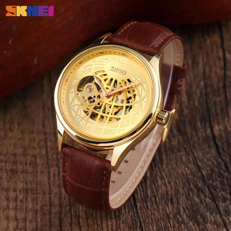 skmei自動時計メン革新的な中空のビッグダイヤル透明ギアメカニカルトップブランドラグジュアリーファッション腕時計時計9209 Q0524