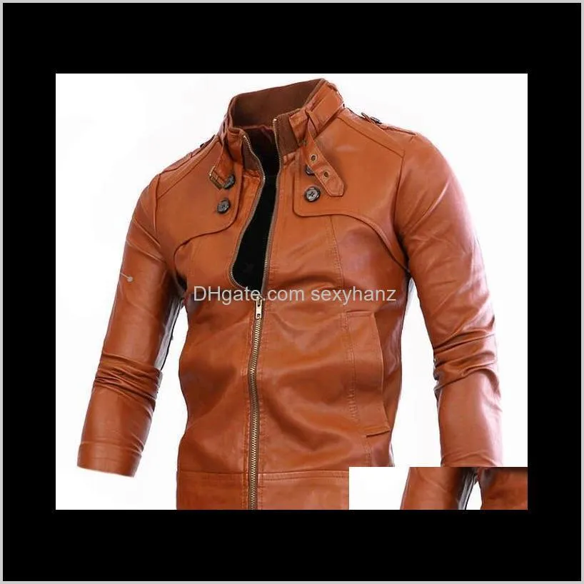 brand clothing 2016 new black & brown men`s leather jacket men motorcycle coat men slim fit zipper jackets jaqueta masculinas