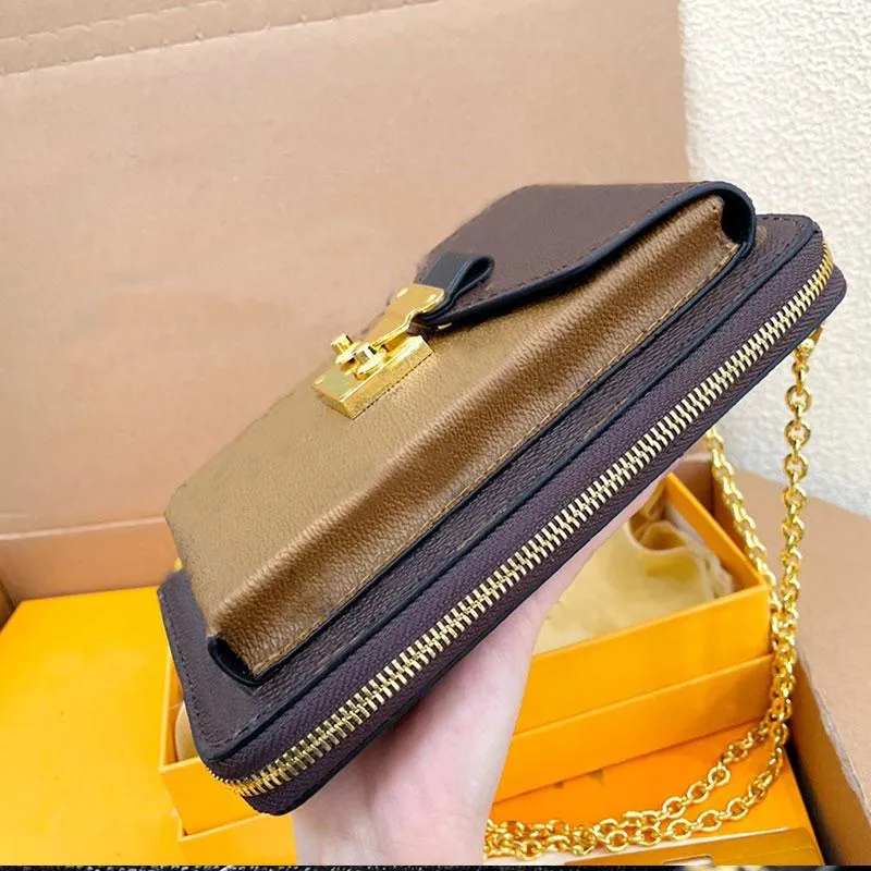 2021 Newest Vertical Zippy Wallets Holders Purse Phone Bag Women Handbag Chain Crossbody Interior Card Slots Multiple Pockets