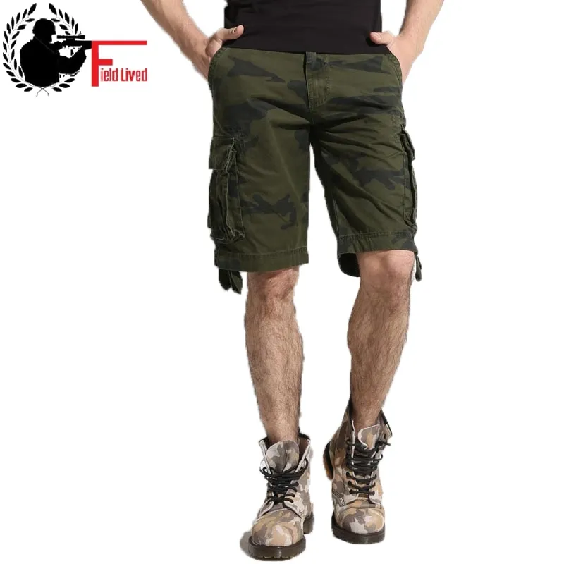 Camouflage Shorts Homme Militaire Vêtements Style Armée Haute Qualité Mens Cargo Shorts Coton Multi Poches Culotte Bermudes Cargo 210518