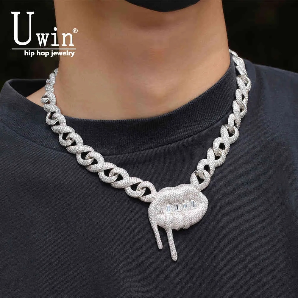 Uwin 14mm läpp wth miami iced out chains micro bana cubic zirconia halsband hiphop lyx koppar smycken x0509