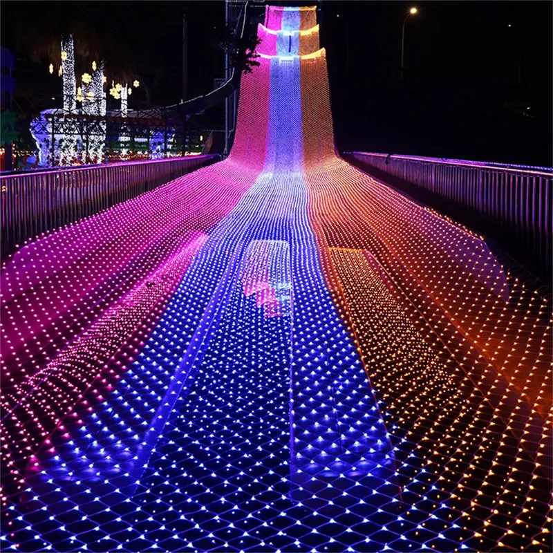 LED Net Curtain Mesh Fairy String Light Jul EU 220V Party Bröllop New Year Garland Utomhus Garden Dekoration