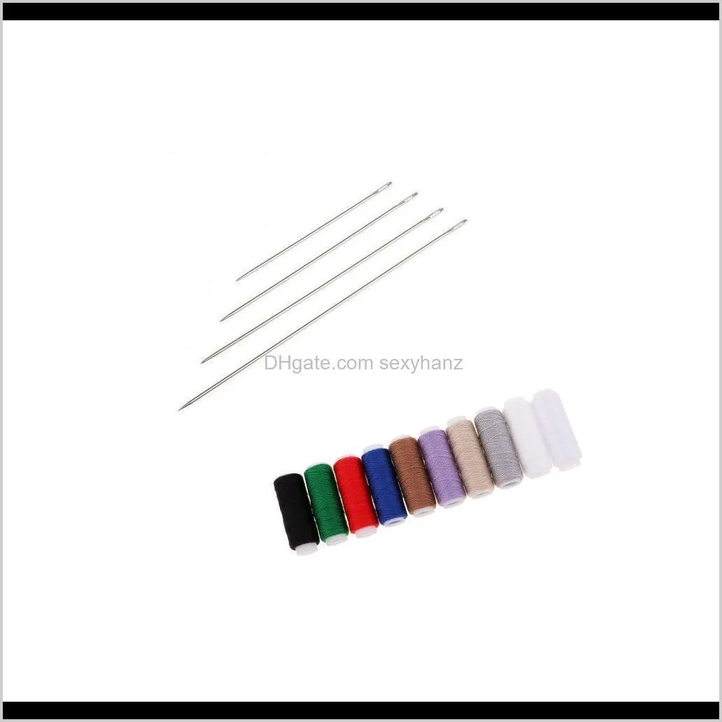 4 pieces steel hand long sewing needles 10/12.5/15/17.5cm&10 colors jeans thread for sewing dolls mending upholstery tapestry craft