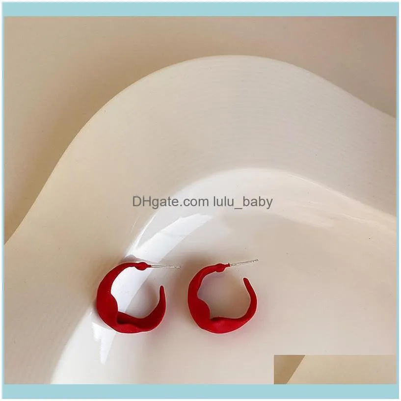 Korean Simple Royal Blue Red C Shape Earrings For Women Metal Irregular Circle Geometric Open Hoop Minimalist Jewelry & Huggie