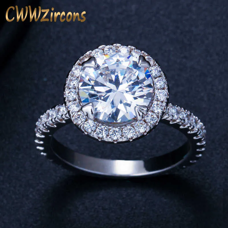 Big Cubic Zirconia Engagement Ring: Round Halo Silver Color